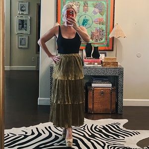 BURU gold lamè tiered skirt.